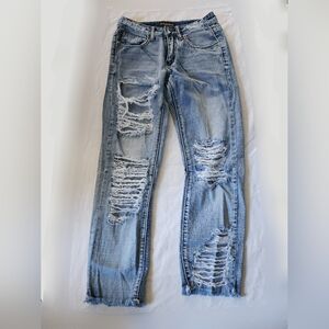 Fashion Nova Light Blue Distressed Ripped Jeans (sz W24/25)